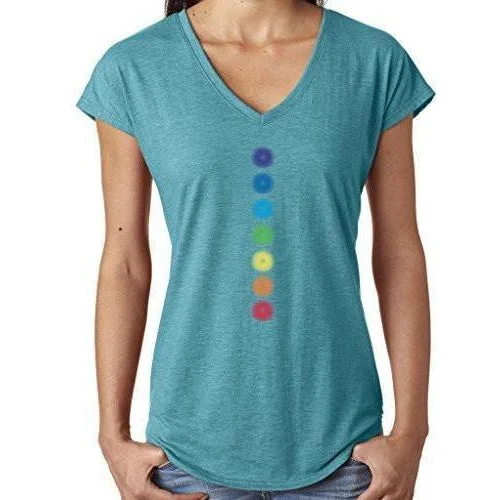 Ladies Glowing Chakras V-neck Tee Shirt