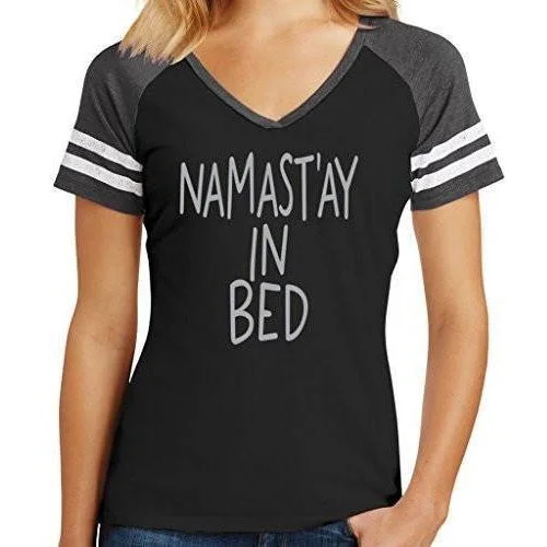 Womens Namast'ay in Bed V-neck Top