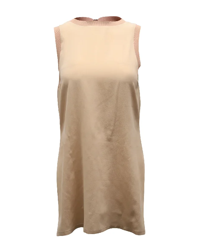 Alice + Olivia Patsy Side Slit Tunic Tank Top in Nude Silk