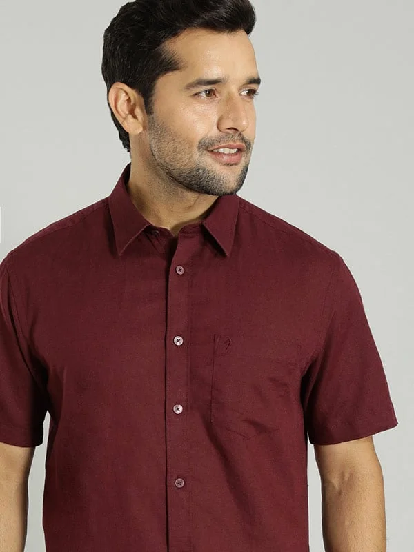 Men's Long-Sleeve Shirts for Year-Round WearMen Solid Half Sleeve Cotton Blend Shirt
